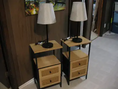 2 Bamboo End Tables, BRAND NEW, 2 Free New Lamps, View more