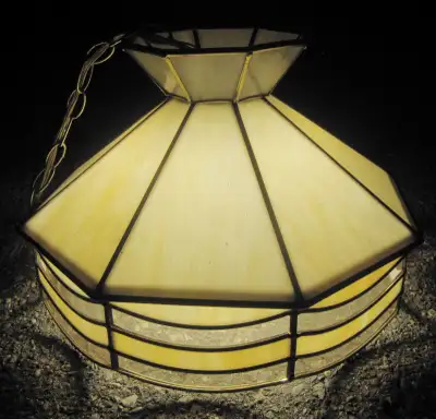 Vintage Tiffany style light, real stained glass, very heavy. Comes with ceiling medallion, mounting...