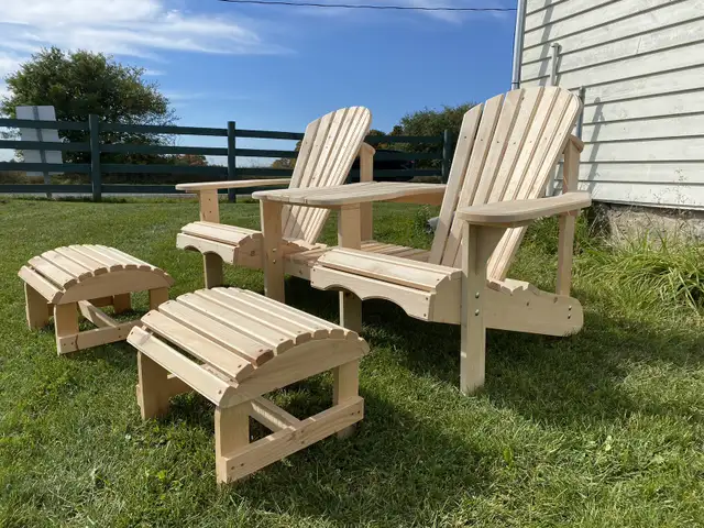 Double muskoka/adirondack garden chairs with table in Patio & Garden Furniture in Markham / York Region - Image 5