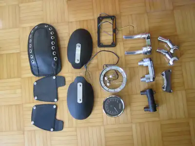 Mustang rear fender bib with custom made grommets for bikes with solo seat - $50 Lic. plate frame wi...