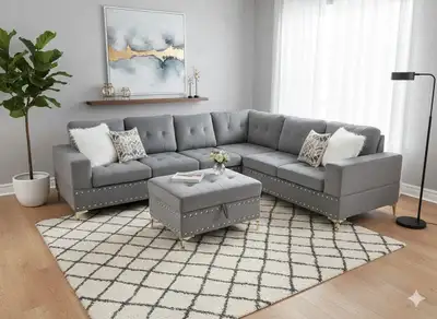 ILuxury Velvet Sectional Sofa with Storage Ottoman & Cupholder, View more