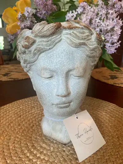 NEW LARGE CERAMIC GRECIAN GODDESS HEAD PLANTER ‘ , View more