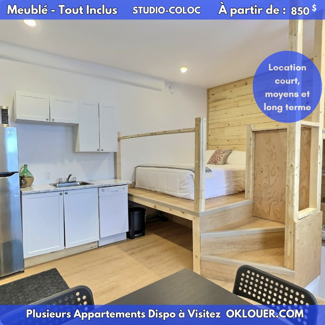 Studio en colocation – Meublé, tout inclus – 850$/mois — photo 1