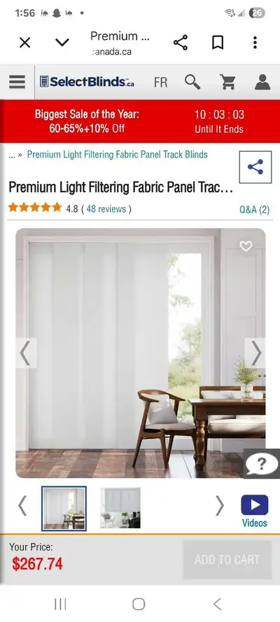 SelectBlinds Fabric Panel. Each $110 and 2 for $200, View more