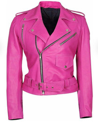 Women Punk Style Pink Leather Jacket