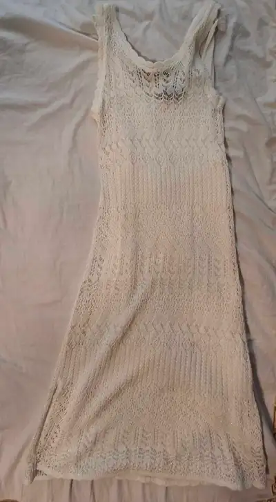 Women's White Sparkling Crocheted Two Pieces Layer Dress XS, View more