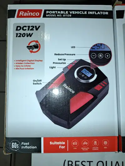 Rainco Brand Air High Quality Car Air Compressor - $ 49.99 150 PSI 12V Air Compressor. Digital Type...