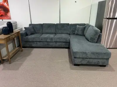 Modern Grey Corduroy Sectional Sofa with Chaise – Deep, View more