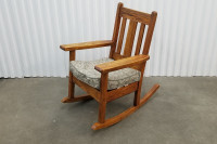 Oak Mission Arts Crafts wood rocking chair w seat cushion c1910