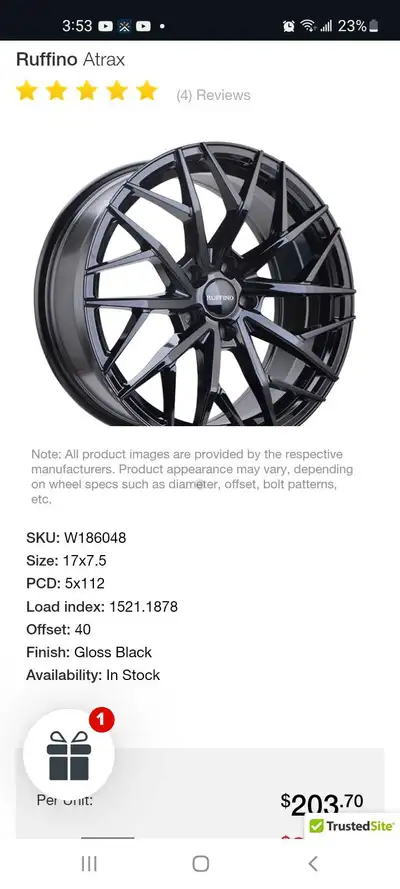 The Ruffino Rims model RUF5217002, also known as the Ruffino Atrax, is a 17-inch diameter, 7.5-inch...