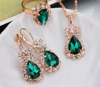 Elegant Faux Emerald Necklace, Ring and Earrings set - BRAND NEW
