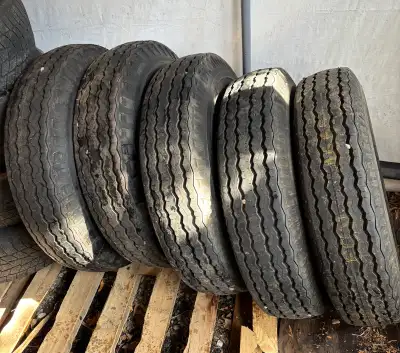 5 tires and rims. 7.50-17. 2 are 10 ply and 3 are 8 ply. 10 ply still has small rubber tags, barely...