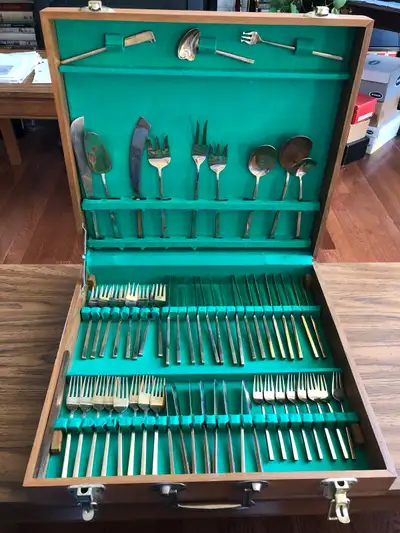 100 Piece Nickel Bronze Custom Cutlery and Chest, View more
