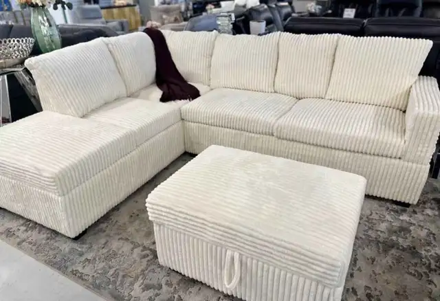 6 Seater Sectional Corduroy Sofa with Storage Ottoman For Sale  in Couches & Futons in Kingston - Image 3