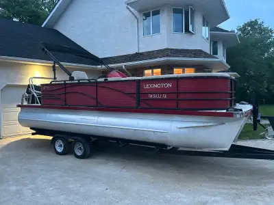 Nice pontoon boat and ready for water as is but it could use some TLC. 150hp Suzuki 4 stroke with 11...