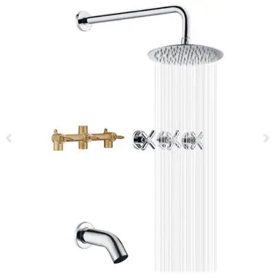 3 Handle Shower Faucet Set with Tub Spout and More- NEW