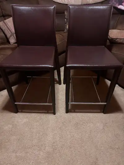 Set of dark brown faux leather bar stools, View more