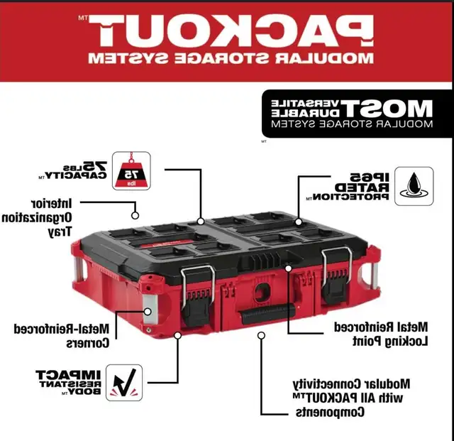 Milwaukee PACKOUT 22-inch Medium Tool Box Fits Packout System in Tool Storage & Benches in Oshawa / Durham Region - Image 3