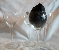 4 Etched Crystal Wine Glasses