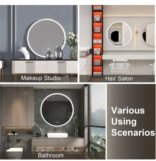 furduzz 28 Inch Round Bathroom Mirror with Lights, Wall Mounted  in Bathwares in Ottawa - Image 10