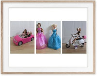 Deux Barbie, voiture, licorne, scooter, vêtements, livres