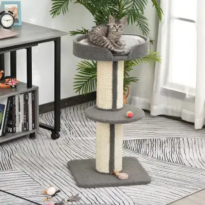 Cat Tree Kitty Tower with Sisal Mat Scratching Post, Cat Bed, Cushion, Perch, 18" x 18" x 36", Grey...