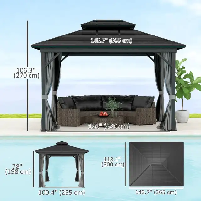 10' x 12' Hardtop Gazebo, Sun Shelter with Double Tier Metal Roo in Patio & Garden Furniture in Markham / York Region - Image 8