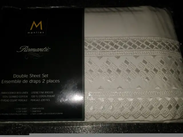 Mantles romantic fine embroidered bed linen double sheet set. in Bedding in Oakville / Halton Region - Image 4