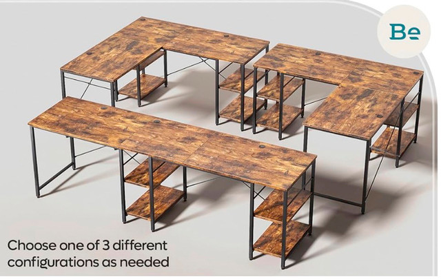 "BRAND NEW' Bestier L Shaped Desk with Shelves 95.2 Inch Reversi in Desks in Burnaby/New Westminster - Image 2