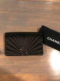 Chanel satin black clutch bag