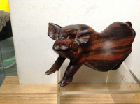 Vintage Chinese Japanese Carved Wood Netsuke Pig Figurine