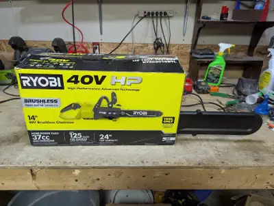 RYOBI 40V HP Brushless 14-inch Cordless Battery Chainsaw (Tool Only) Model # RY405010BTL new in the...