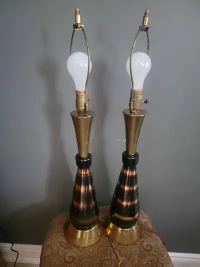 Gorgeous MCM Glass and brass lamps, View more