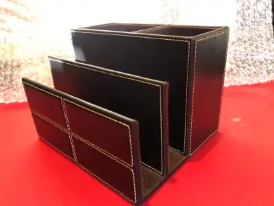 Leather Multi-Function Desk Stationery Organizer, Brown, View more