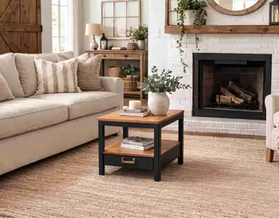 modern farmhouse coffee table /side table - black + raw wood, View more