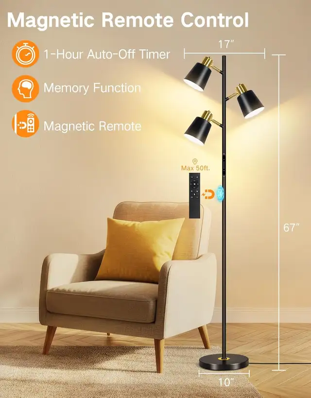 LED Tree Floor Lamp Dimmable with Remote, 4 Color Temps, 3 Rotat in Indoor Lighting & Fans in Oshawa / Durham Region - Image 6