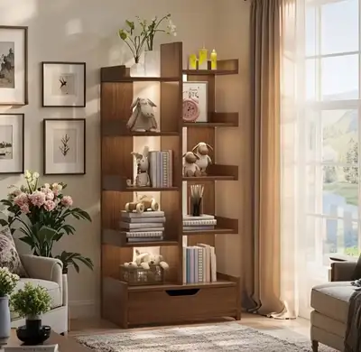 Modern 10-Tier' Bookshelf walnut colour with storage cabinet 37., View more