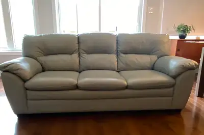 Custom Leather Sofa - Soft Blue-Grey  Bennett's --So comfortable, View more