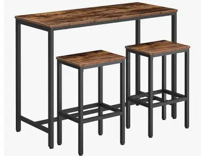 Ensemble table et chaises de bar rectangulaires de 120 cm et 2 tabourets de bar pour cuisine, salon,...