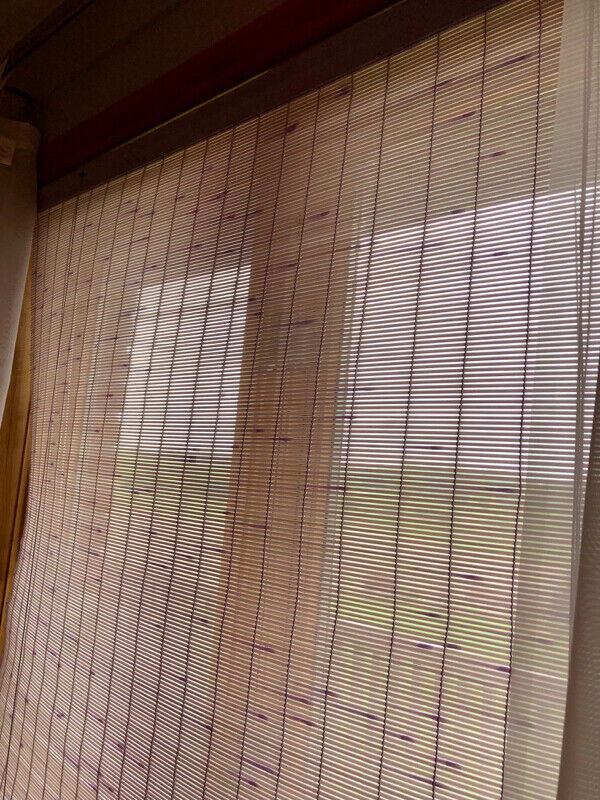Purple roller shades, sheer white curtains, curtain rod in Other in Cambridge - Image 3