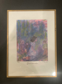 Vintage Art print in brass frame - Artist Jeanne Gaudet Grenier