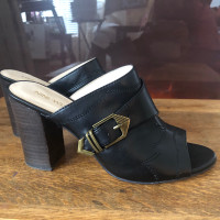 Ladies black high heeled shoes, open toe. Size 8M,  3 3/8 heel