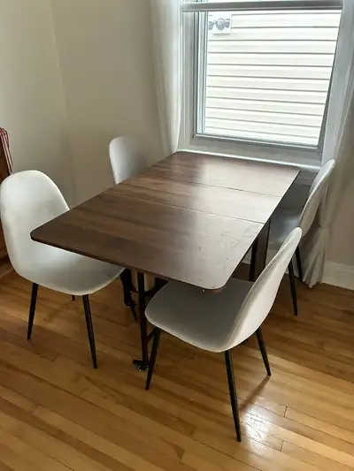 Modern Dining Table with 4 White Chairs, View more