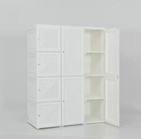 White Plastic Portable Closet Clothes with 12 Cubby Storage