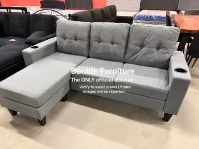 Brand new grey fabric sectional sofa on special 74” by 50” For Only $329 Available in black and grey...