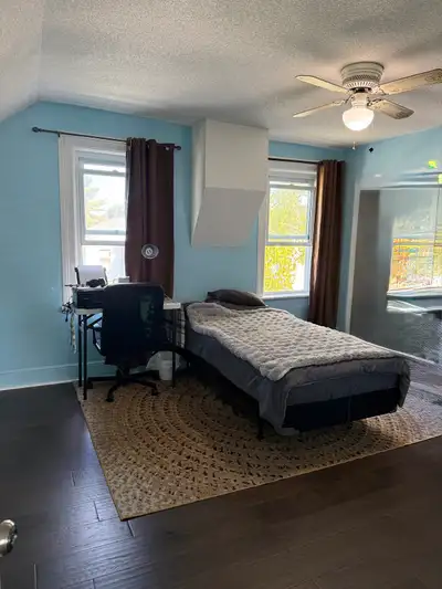 This cozy and clean furnished private room is available for rent and features a comfortable single s...