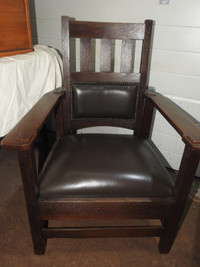 Antique Mission Oak Arts & Crafts Arm Chair new brown leather