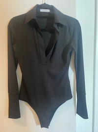Black ribbed bodysuit long sleeve - size large