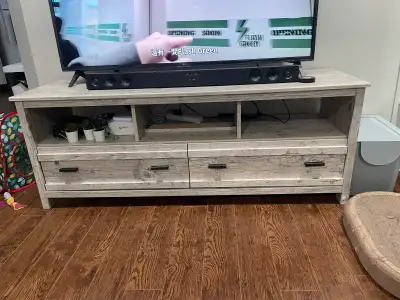 Modern Farmhouse TV Stand / Media Console - Grey Oak Finish, View more