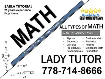 LADY TUTOR FOR ALL TYPES OF MATH, SCIENCE & ENGLISH (Surrey), View more